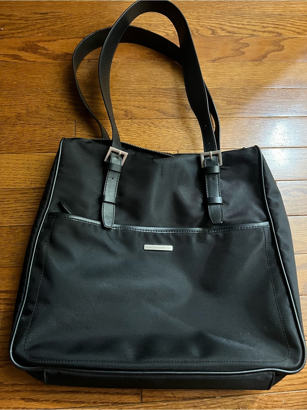 United Colors Of Benetton Black Nylon Tote with Double Straps Vintage